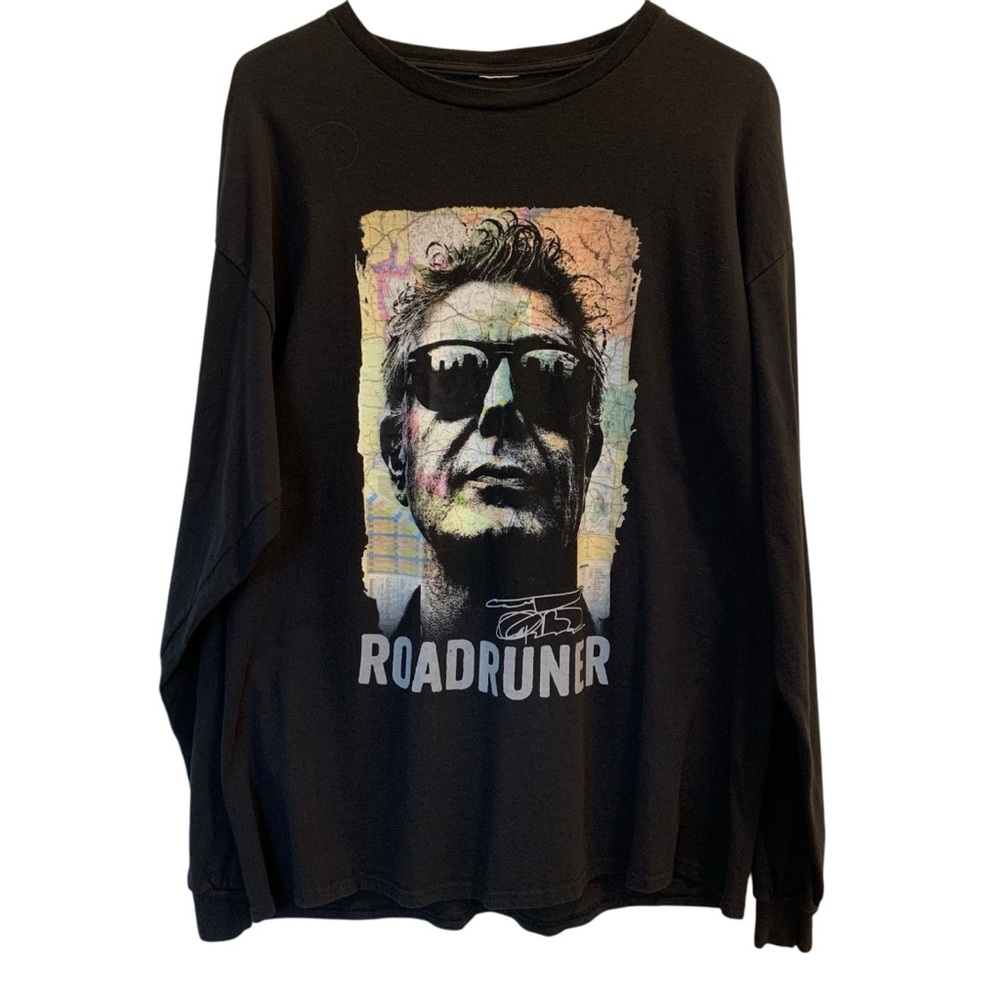 Chef Anthony Bourdain T-Shirt Black Roadrunner Graphic Long Sleeve - large